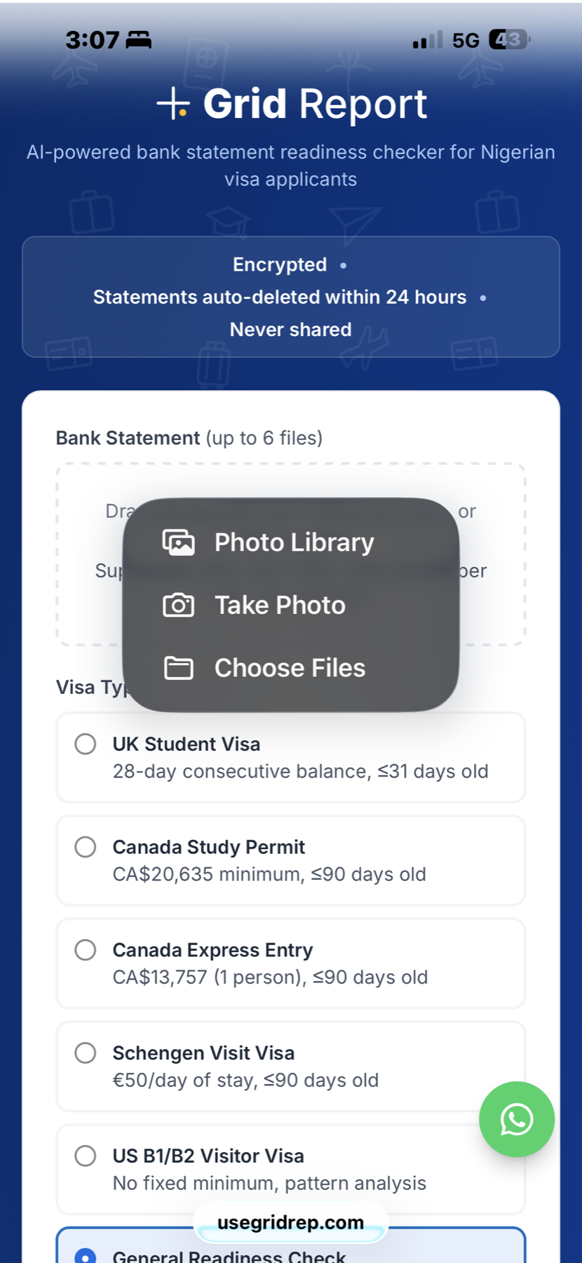Uploading a bank statement to Grid Report